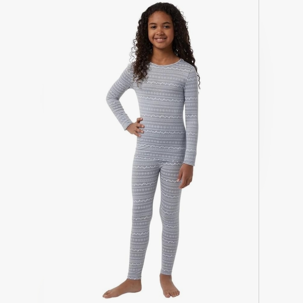 Gray 32 Degrees Kids Baselayer Top Pant Set Mountain Snowflake winter kids‎ Lg